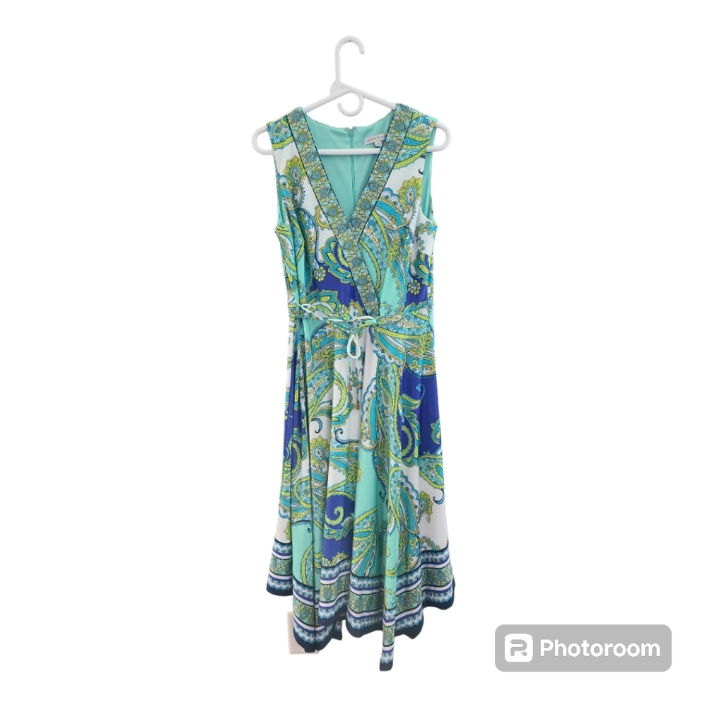 Sandra Darren paisley Maxi v neck sleeveless dress 8 EUC